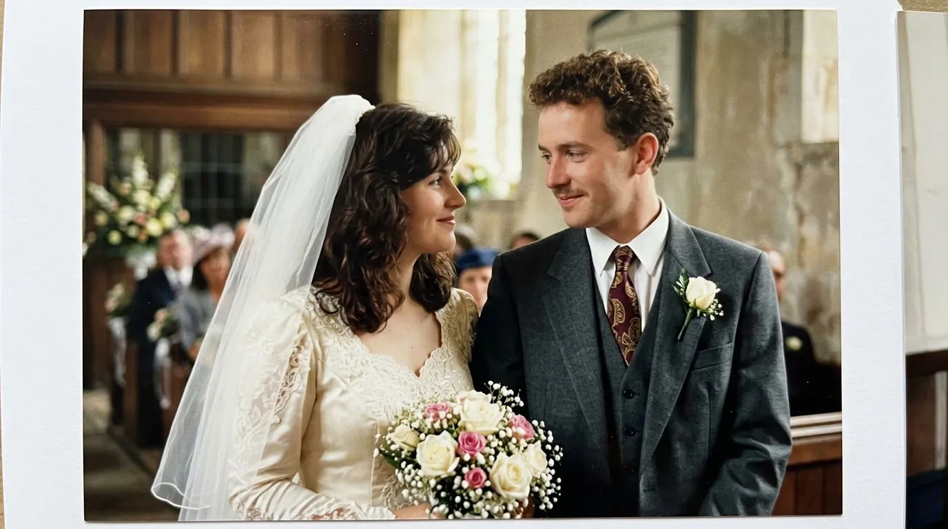 Wedding photo of a couple in a church